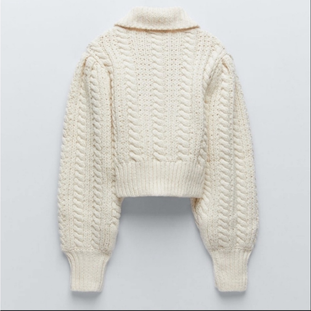 Zara Cream Crew Neck Cable Knit Sweater - Picture 5 of 5